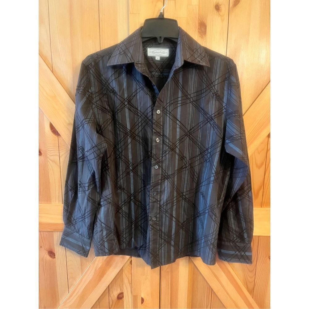 Eighty Eight Size S Mens Button Down Brown/Blue Long Sleeve Shirt (2656)